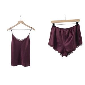 Victoria's Secret Cami Set Women XL Burgundy Satin Lace Pajamas NWT  Sleepwear